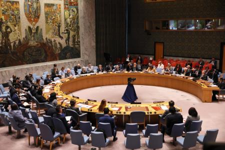 北朝鮮に関する国連安全保障理事会の会合＝２０２３年４月、米ニューヨーク（ゲッティ＝共同）