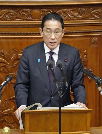 １月、衆院本会議で施政方針演説を行う岸田首相