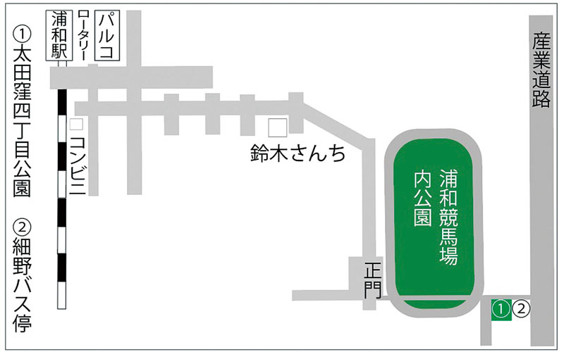 浦和駅から浦和競馬場への地図