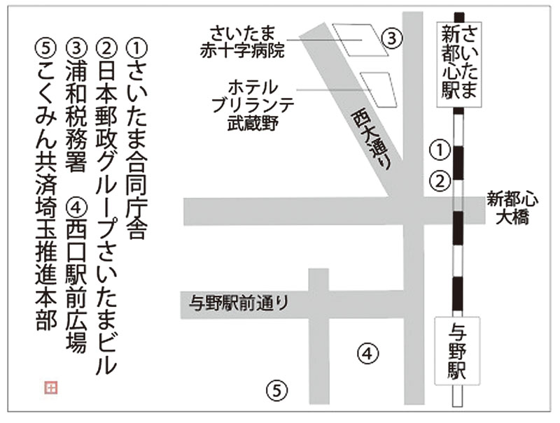 与野駅から新都心への地図