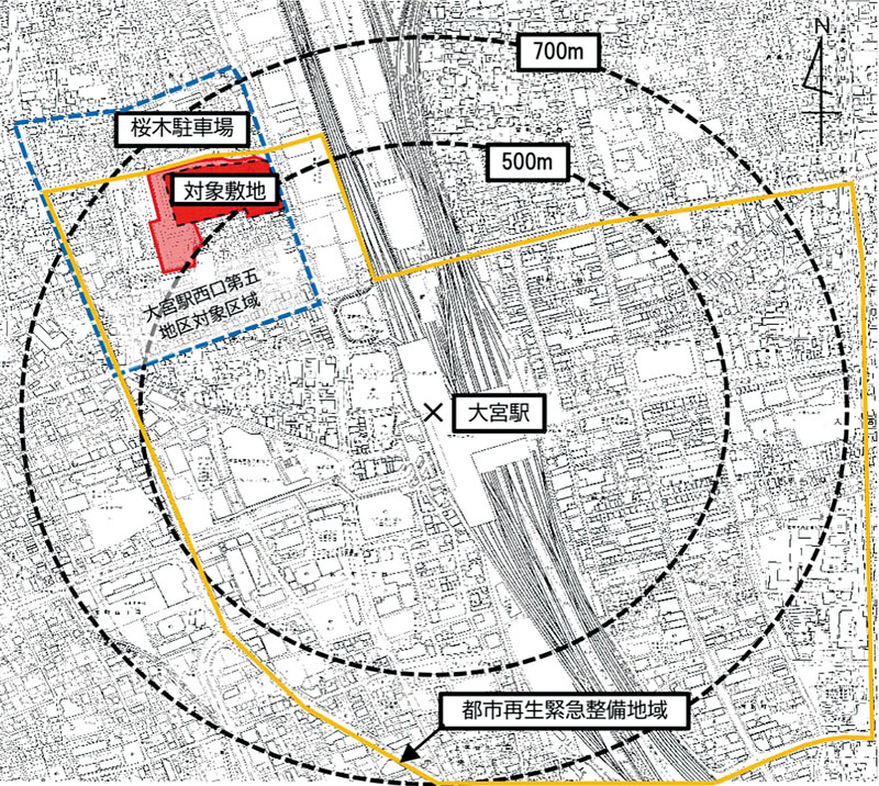 市営桜木駐車場の周辺地図（市提供）