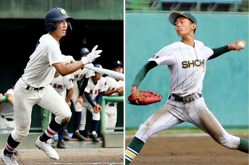 高いミート力で好機を築き打線を支える浦和学院の9番石田（左）、持ち前の制球力でコースに投げ分ける昌平の左腕古賀