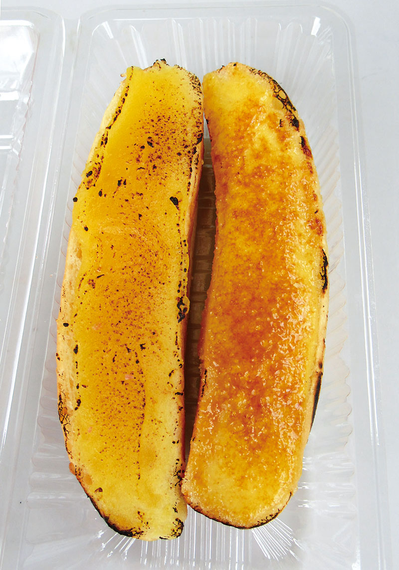 「あきそらこっぺ」のカスタードブリュレ（右）と焼き芋風味