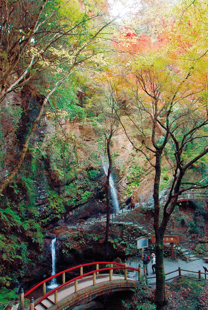紅葉が色づきを迎えた黒山三滝＝2日、埼玉県越生町黒山