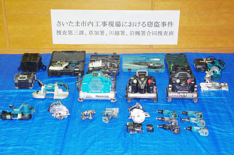 県警が押収した電動工具など（県警提供）