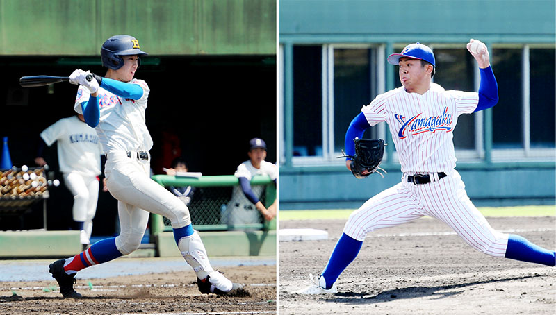 勝負強い打撃が光る花咲徳栄の5番田島（左）、最速146キロの直球を武器とする山村学園のエース西川