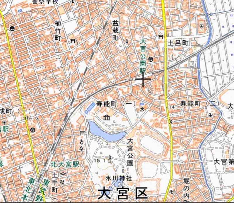 大宮公園駅の周辺地図（国土地理院HPから）