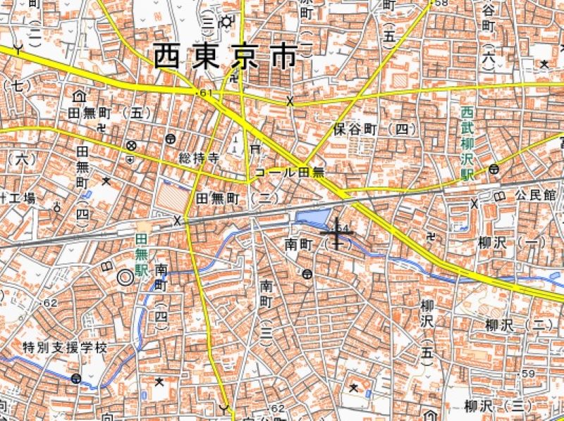 西武柳沢―田無駅間の周辺地図（国土地理院HPから）