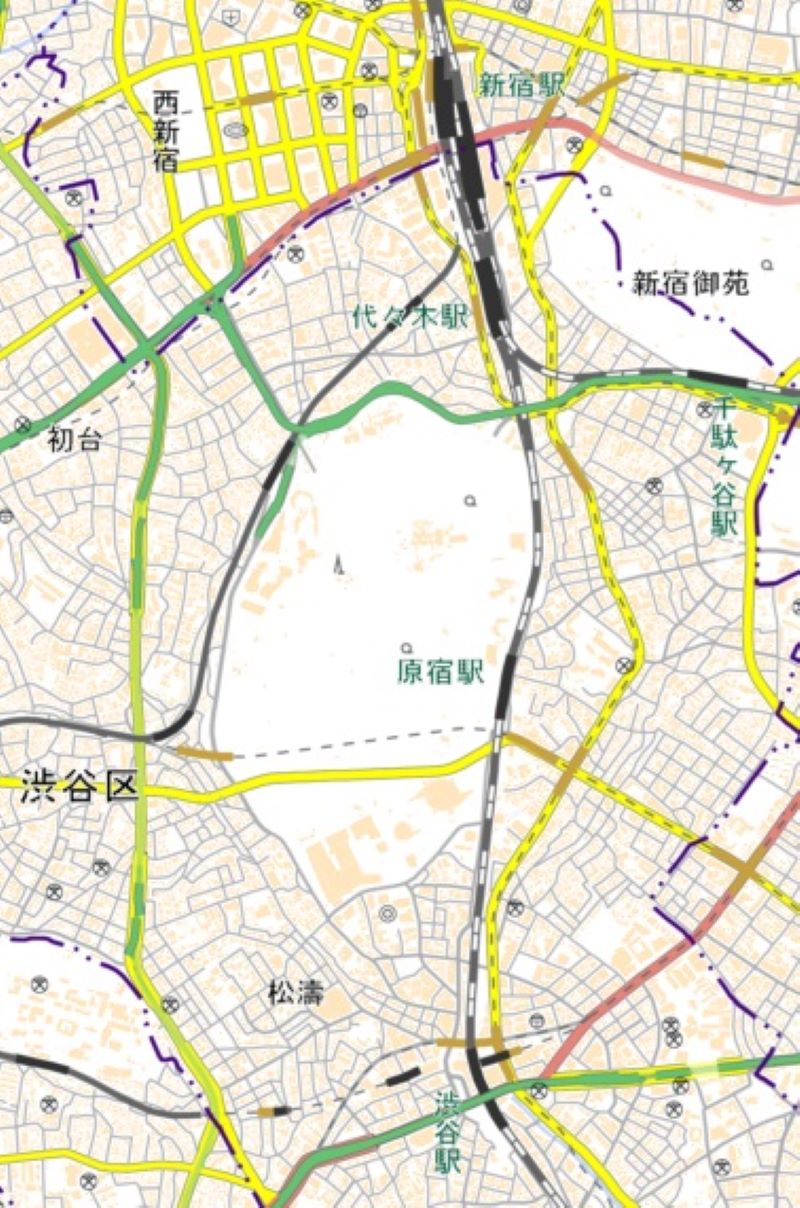 新宿―渋谷駅間（国土地理院HPから）