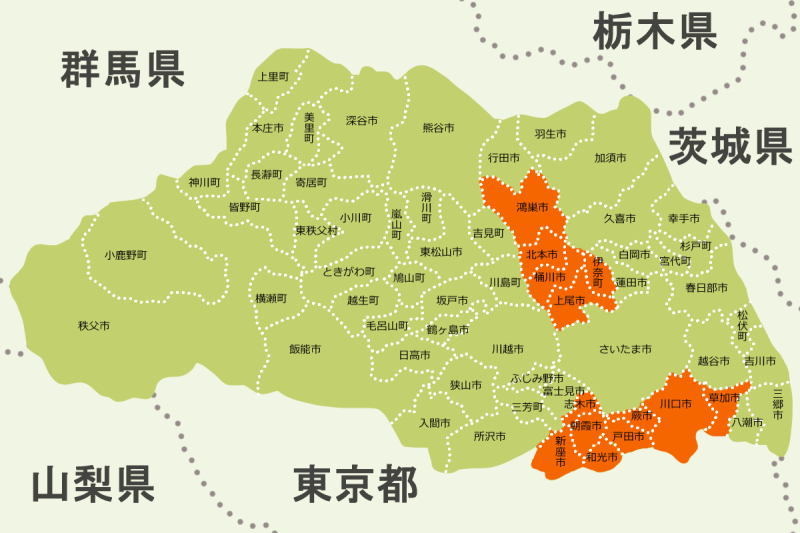 【地図】南部教育事務所－市名入り