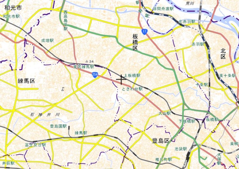 上板橋駅の位置（図の中心点）＝国土地理院HPから.