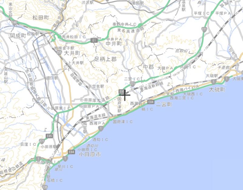 国府津駅の位置（国土地理院HPから）