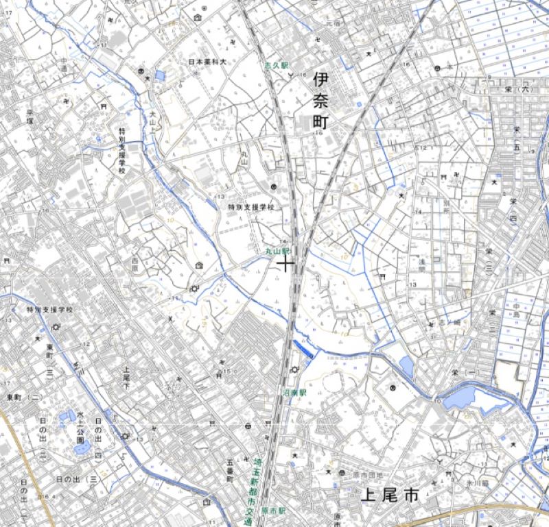 ニューシャトル丸山駅（地図の中心点付近）＝国土地理院HPから