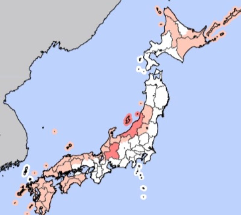 3日から7日にかけ大雪警報が出る可能性があるエリア（気象庁HPから）