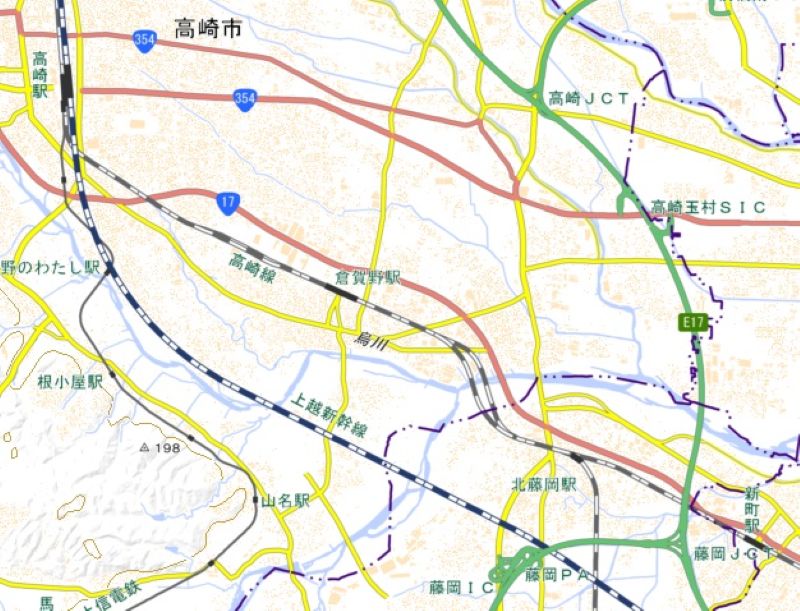 倉賀野駅の周辺図（国土地理院HPから）