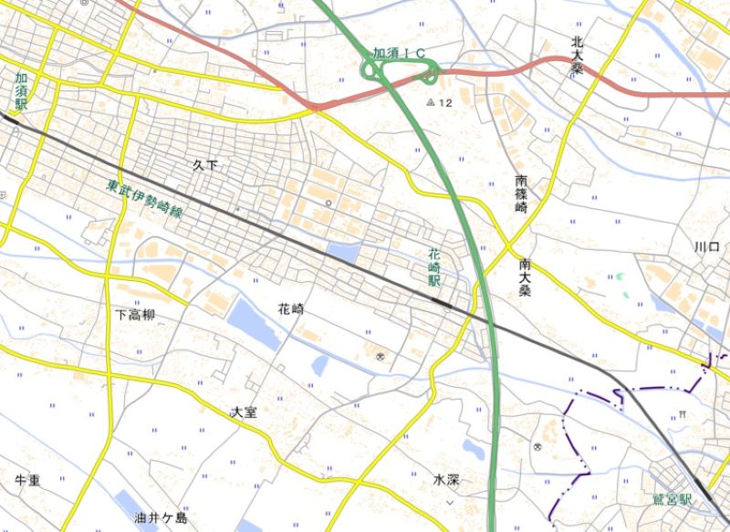 花崎駅の周辺図（国土地理院HPから）