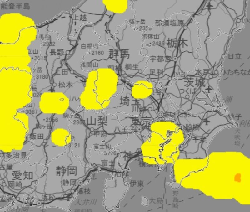 雷活動が活発なエリア（4日午後3時20分の予想図、気象庁HPから)