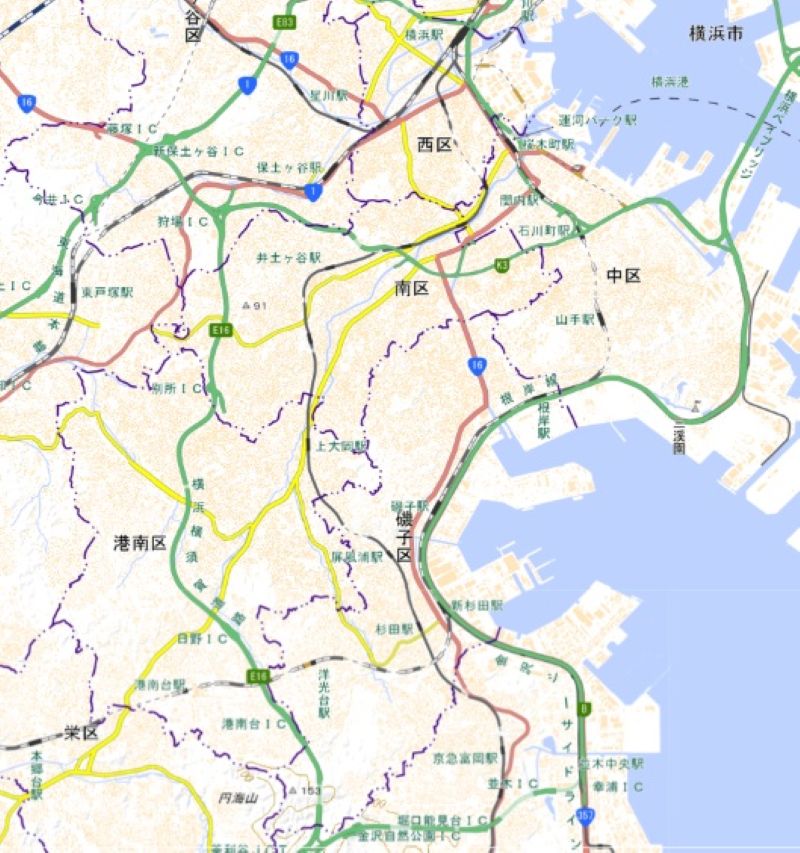 新杉田―洋光台駅の周辺図（国土地理院HPから）