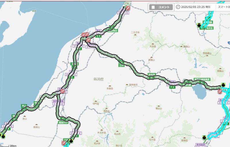 通行止めの区間（NEXCO東日本　ドライブトラフィックより）