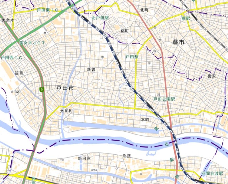 戸田公園駅の周辺図（国土地理院HPから）