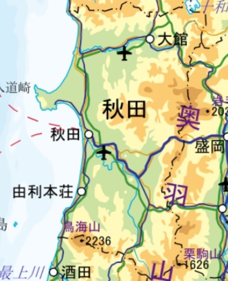 秋田県の位置（国土地理院HPから）