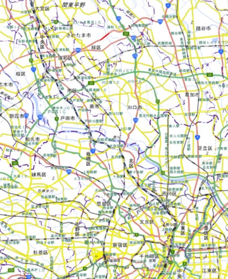 東京駅―大宮駅の周辺図（国土地理院HPから）