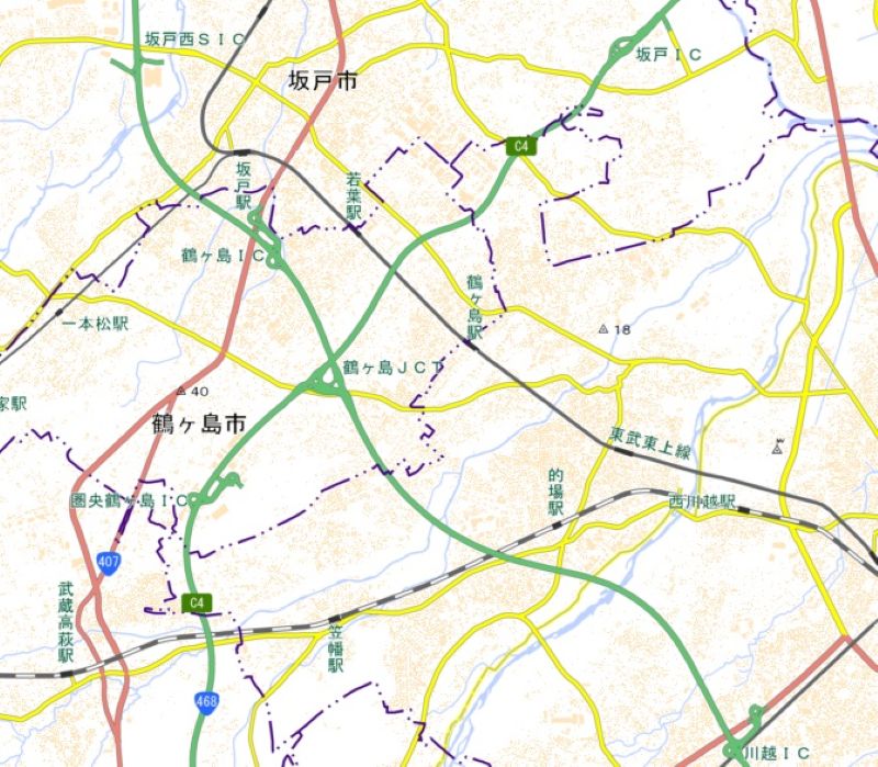 鶴ヶ島IC周辺の地図（国土地理院HPから）