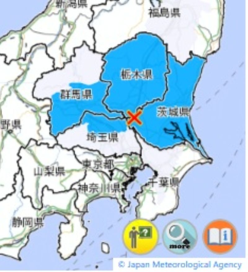 震度分布図（12日午前5時41分、気象庁）