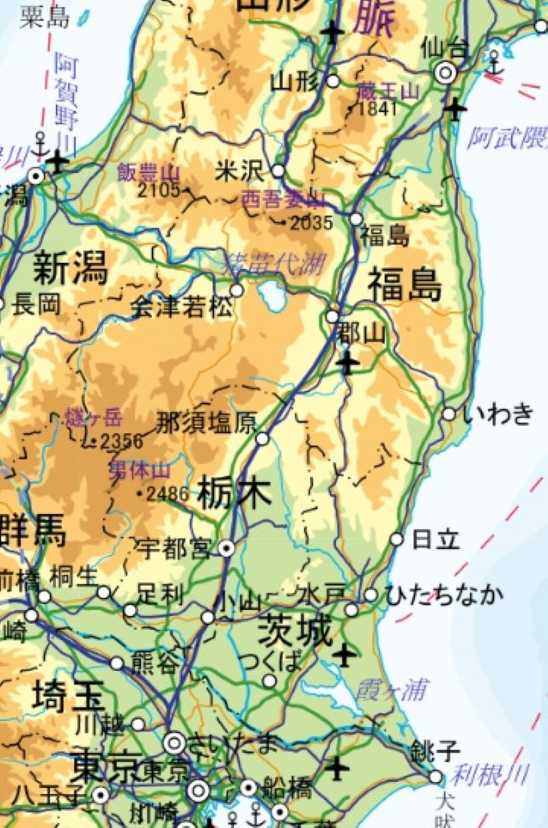 東京―仙台間（国土地理院HPから）