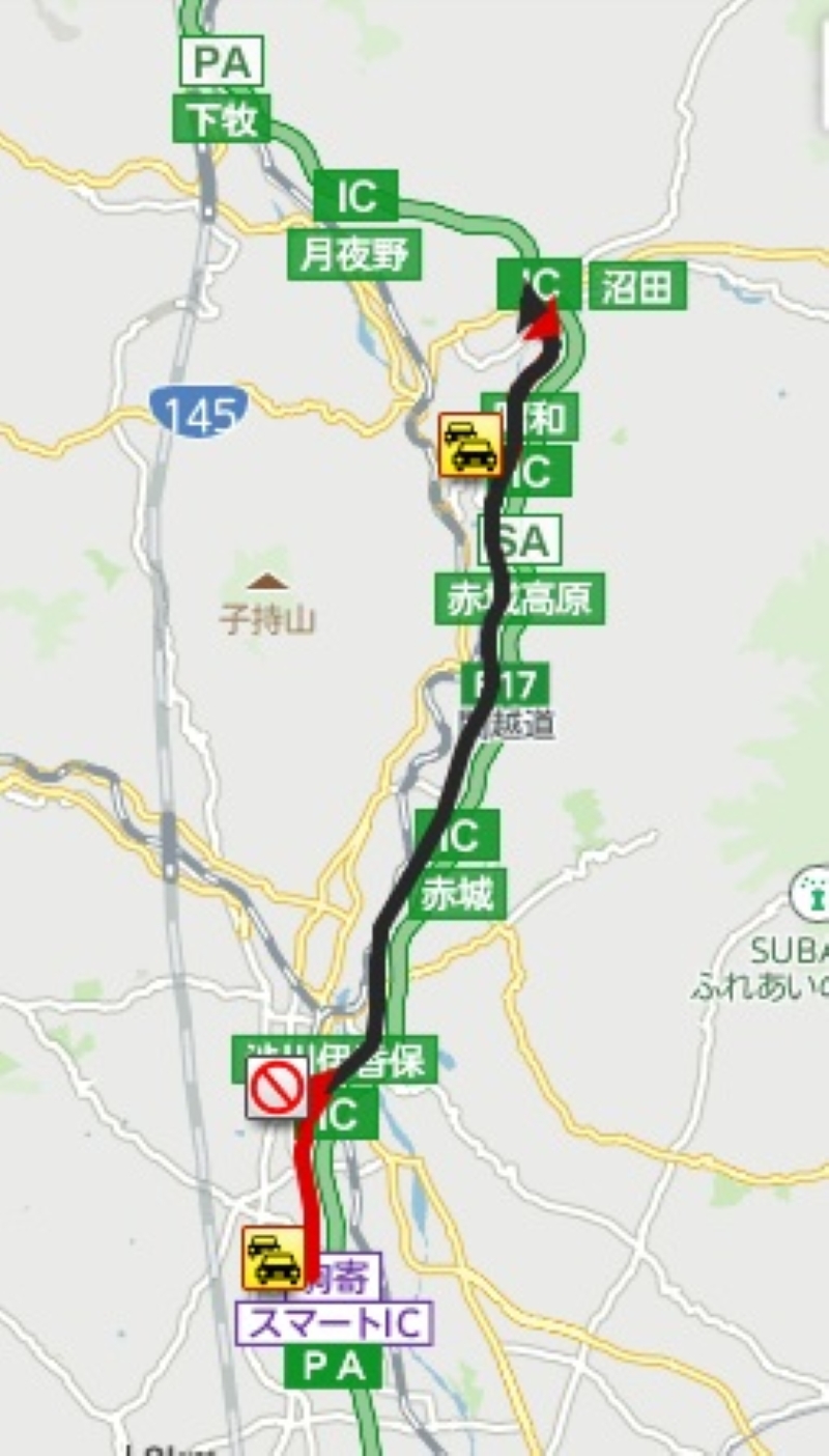 関越道の通行止め区間（NEXCO東日本、ドライブトラフィックから）
