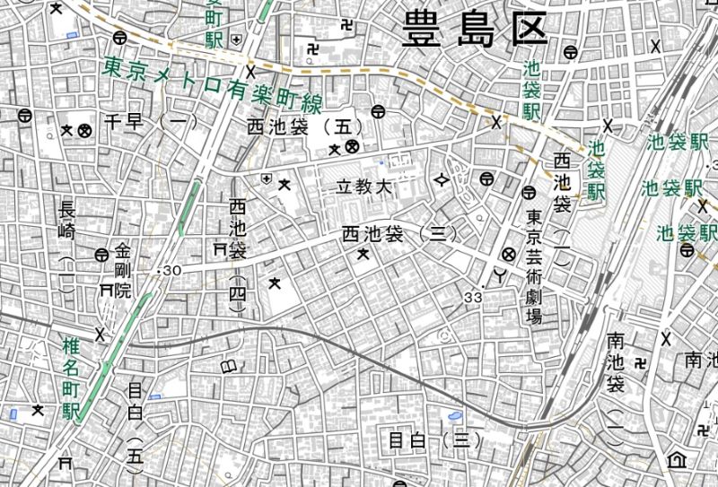 椎名町駅の周辺図（国土地理院HPから）