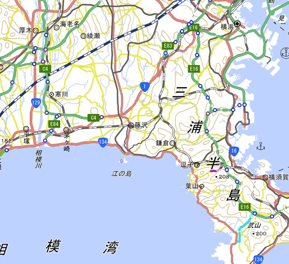 藤沢駅の位置（地図の中心付近）＝国土地理院HPから