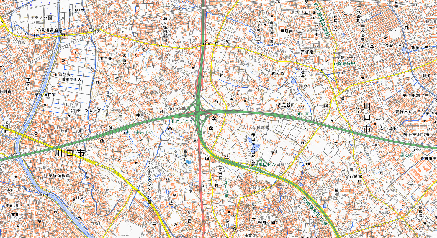 川口JCT周辺の地図（国土地理院HPより）
