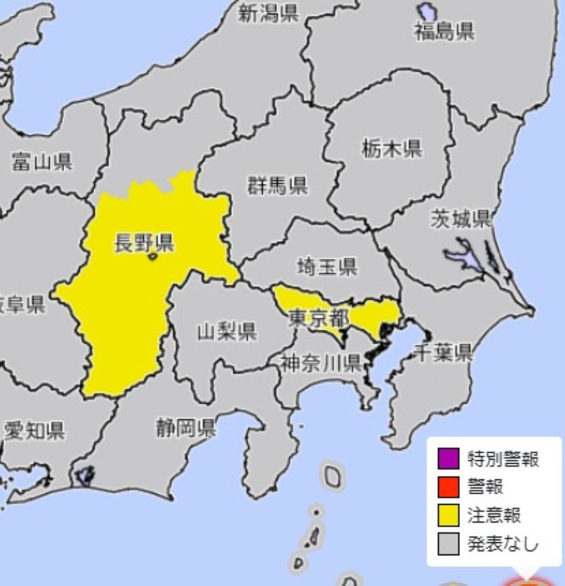 大雪注意報が発表されたエリア（気象庁HPから）