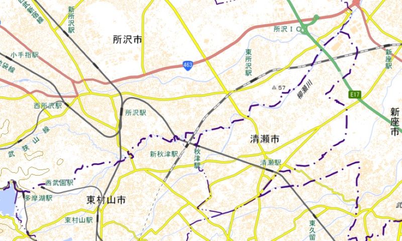 秋津駅の周辺図（国土地理院HPから）