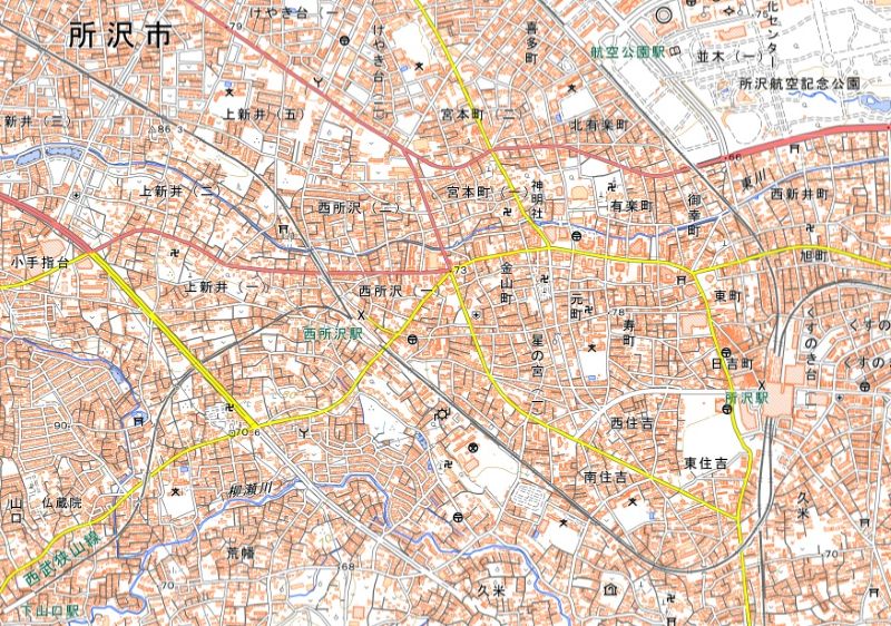所沢市荒幡と久米の周辺（地図の下部）＝国土地理院HPから
