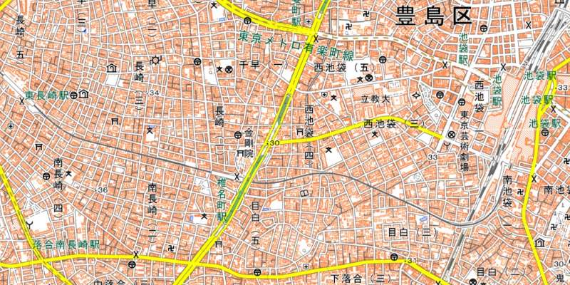 椎名町駅の周辺図（国土地理院HPから）