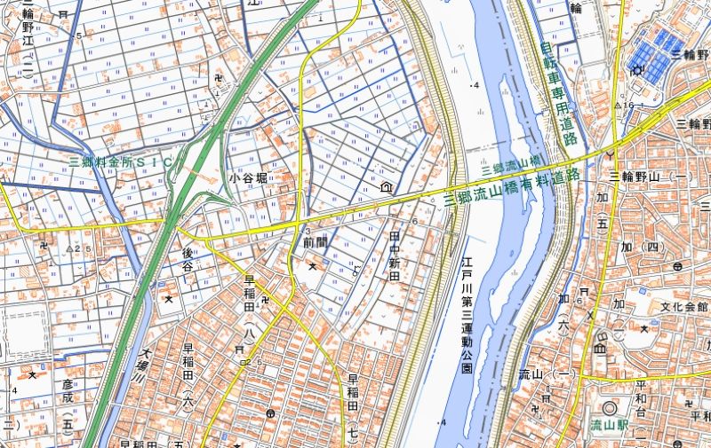 三郷市田中新田の位置（地図の中心付近）＝国土地理院HPから