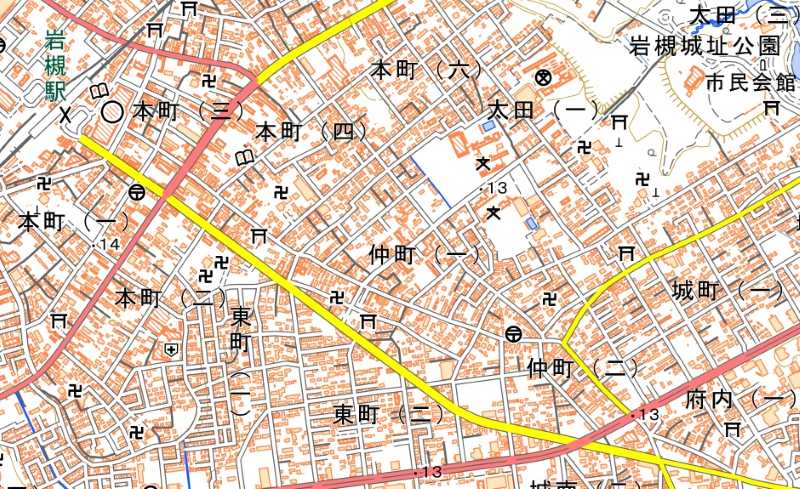 さいたま市岩槻区仲町1丁目の位置（地図の中心付近）＝国土地理院HPから