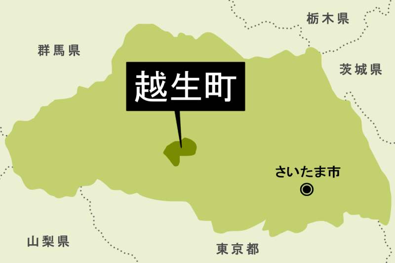 【地図】越生町（背景薄緑）