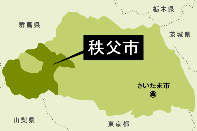 【地図】秩父市（背景薄緑）
