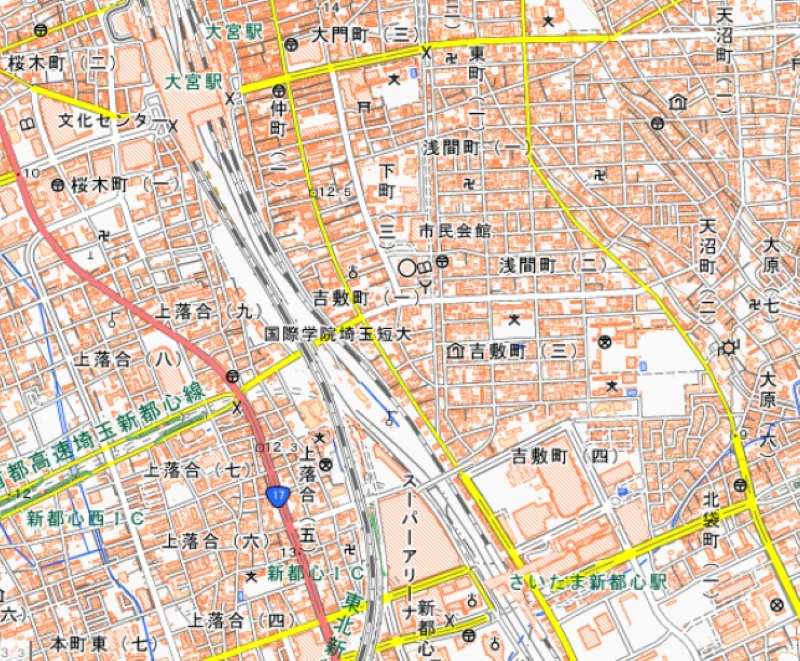 さいたま市大宮区吉敷町4丁目の周辺（国土地理院HPから）