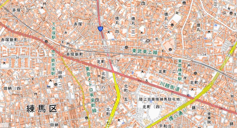 東武練馬―下赤塚駅間の周辺図（国土地理院HPから）