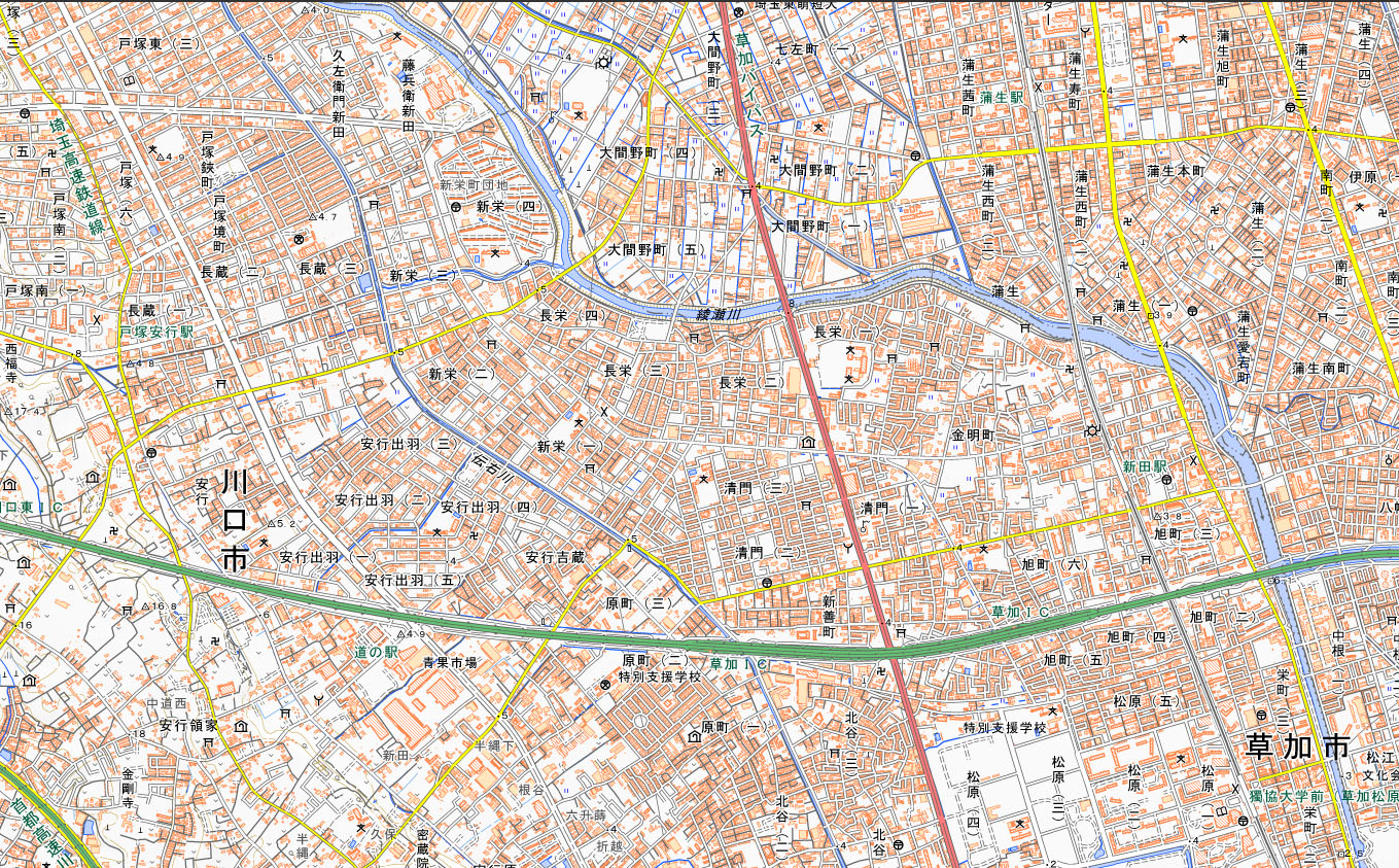 埼玉県草加市新栄1丁目（国土地理院HPより）