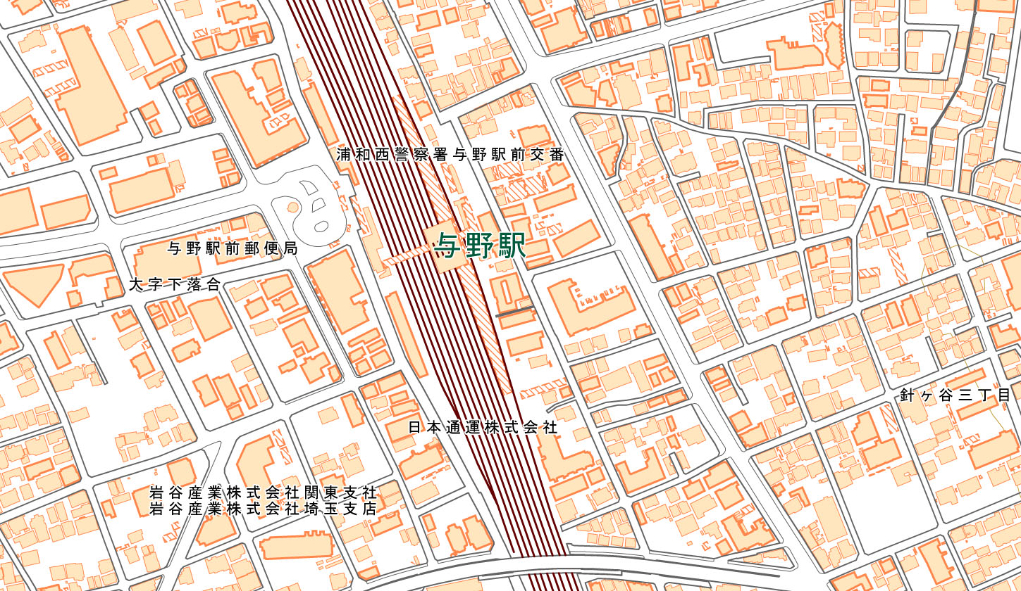 JR与野駅の周辺地図（国土地理院HPより）