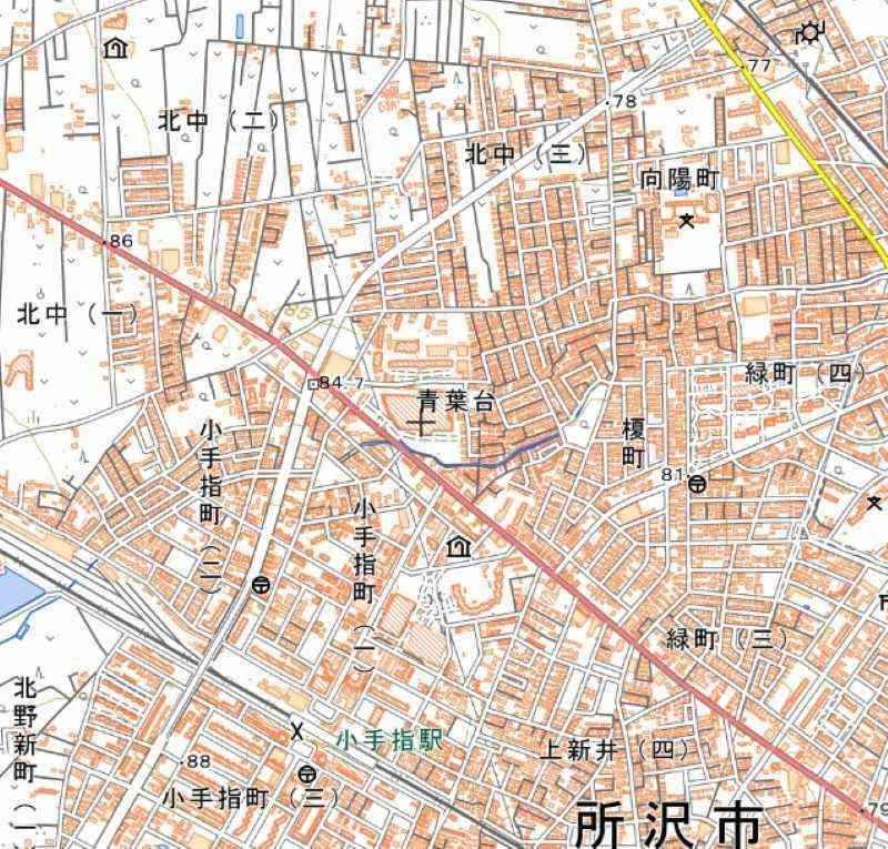 「ニトリ所沢店」（所沢市青葉台）の位置（地図の中心付近）＝国土地理院HPから
