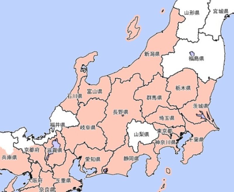 14日から15日に、大雨警報が発表される可能性のあるエリア（気象庁HPから）