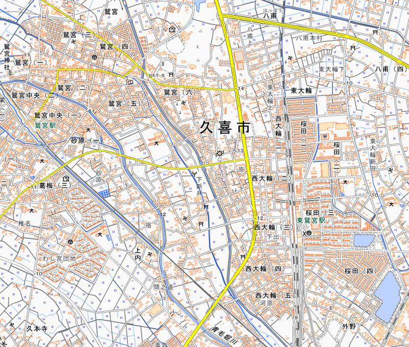 埼玉県久喜市西大輪、東大輪の周辺（国土地理院HPより）