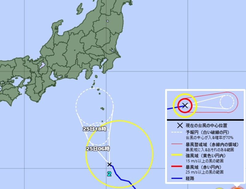 台風2号の進路予想図（24日午後6時、気象庁HPから）