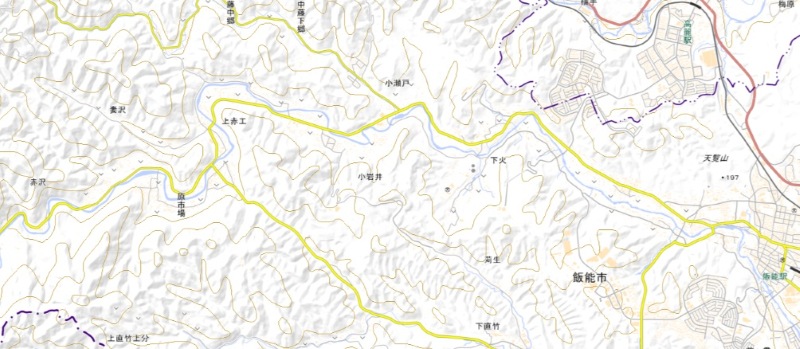 飯能市赤沢付近の位置（図の左端）＝国土地理院HPから